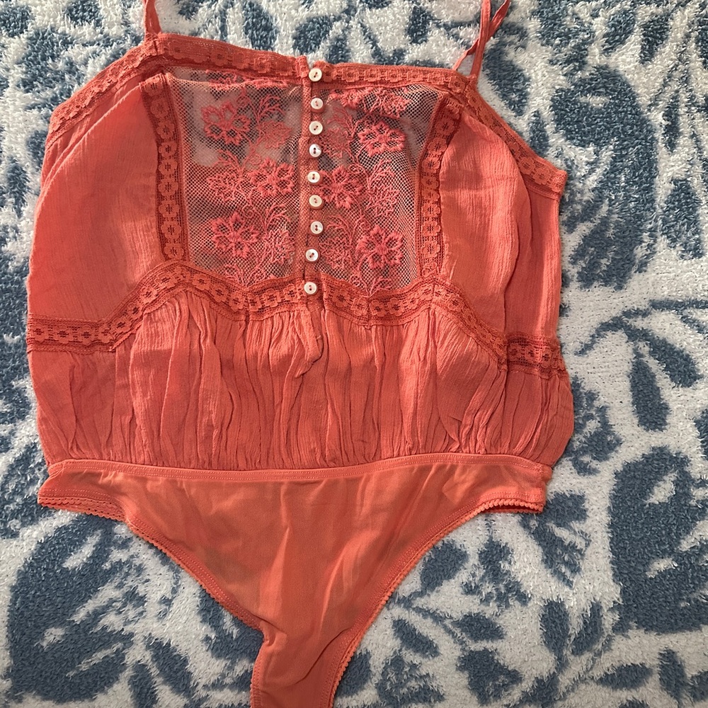 Free People Pink Embroidered Bodysuit One Piece